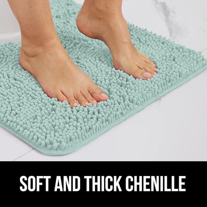 GORILLA GRIP Bath Rug Mat, Soft Absorbent Chenille, Quick Dry Microfiber Mats, Rubber Backing Washable Shower Floor Rugs, Bathmat Runner, US Designed Bathroom Home Decor Accessories 24x17, Seablue
