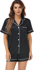 Women's Satin Pajama Set 2-Piece Sleepwear Loungewear Button Down Short Sleeve Silky PJ Set