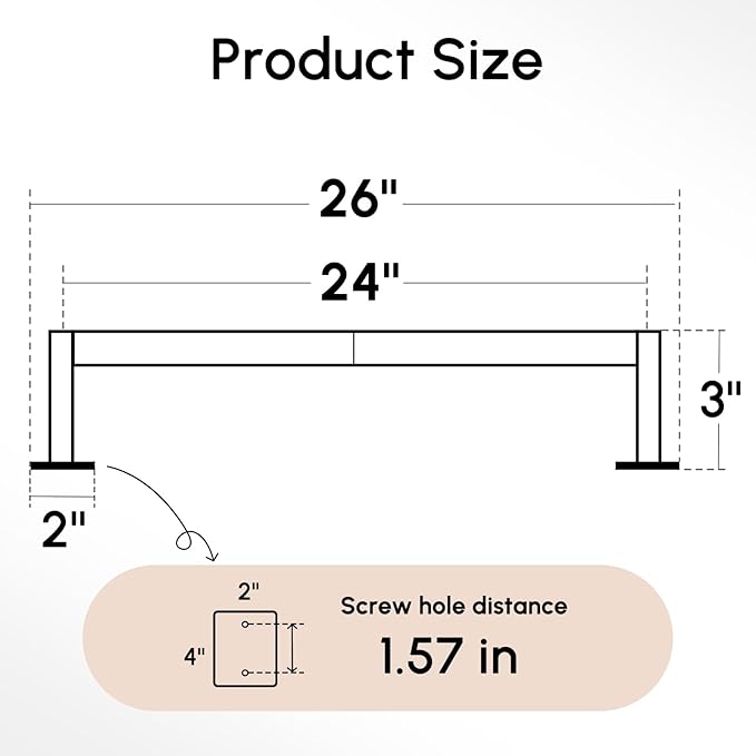 USHOWER Matte Black Towel Bar, 24 Inch Towel Racks for Bathroom Wall Mounted, Heavy Duty Stainless Steel Towel Holder, Easy Installation (Total Length 26 Inch)
