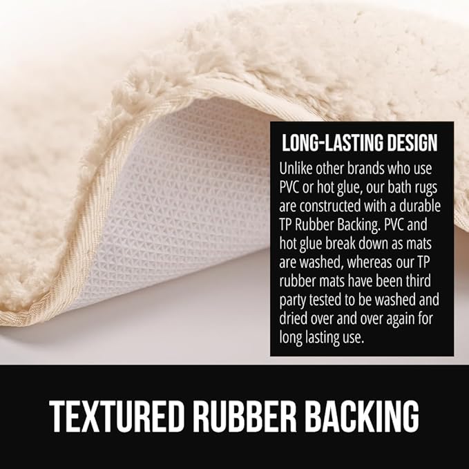 GORILLA GRIP Ultra Soft Plush Bathroom Rugs with Textured Rubber Backing, 40 x 24 Absorbent Quick Dry Bath Mat, Machine Washable Shower Mats, Home Décor Accessories Bathmat Rug Essentials, Ivory