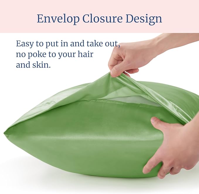 BEDELITE Satin Pillowcase for Hair and Skin, Super Soft and Cooling Similar to Silk Pillow Cases 2 Pack with Envelope Closure, Gift for Women Men(20"x40" King Size, Sage Green)