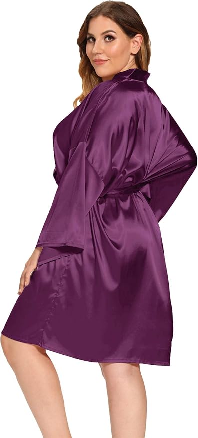Women's Plus Size Satin Robes Plus Size Silky Kimonos Robes Sleepwear,Short