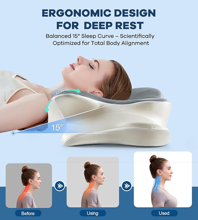 DONAMA Cervical Pillow for Neck and Shoulder,Contour Memory Foam Pillow,Ergonomic Neck Support Pillow for Side Back Stomach Sleepers with Pillowcase-King Size
