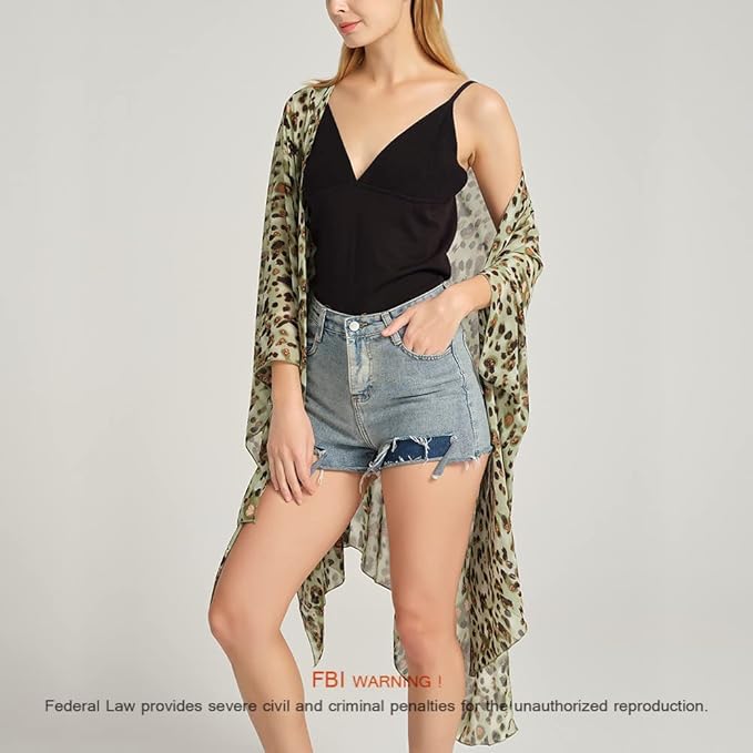 Women's Bohemian Floral Chiffon Beach Cover up Swimsuit Kimono Summer Swimwear Cardigans