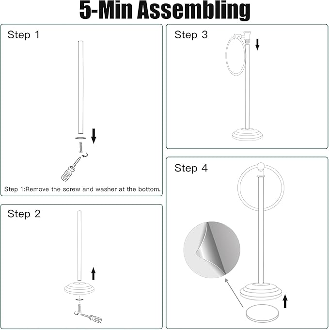 Hoimpro 17 Inch Stand Hand Towel Holder Towel Bar Towel Hanging Ring, Free Standing Floor Hand Towel Rack Storage for Bathroom Kitchen Vanity Countertops, Hardware Accessories(Brushed Nickel)