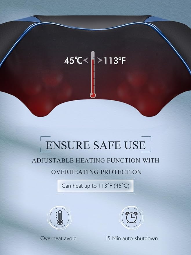 Careboda Back Neck Shoulder Massager with Heat, Shiatsu Electric Deep Tissue 3D Kneading Massagers for Relief on Waist, Leg, Calf, Foot Full Body Muscles, Gift for Men Women Mom Dad (Blue)