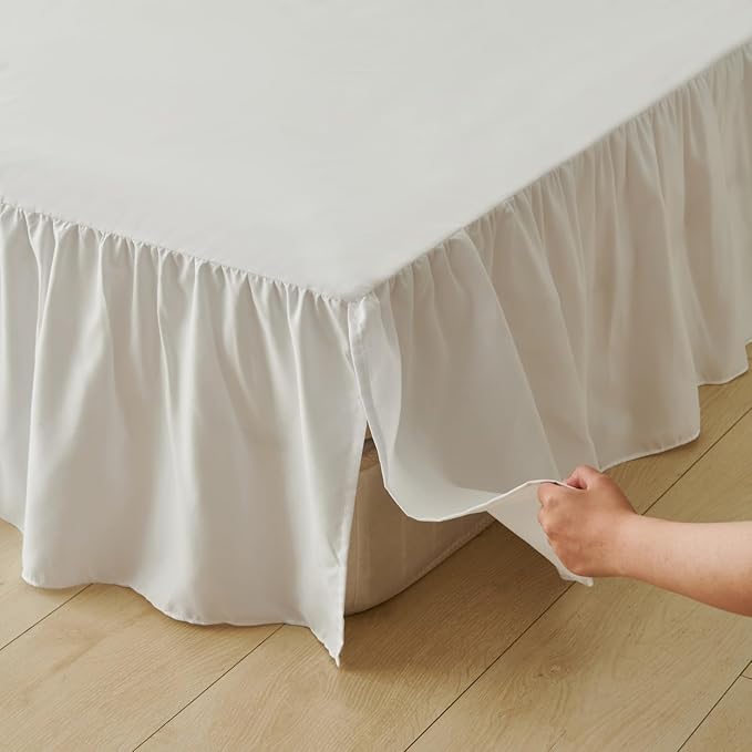 Bed Skirt Twin Size Ruffled Bed Skirt with Split Corners, Bed Skirts 12 Inch Drop, Bed Skirting with Platform, White, 12'' Twin