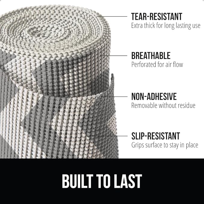 GORILLA GRIP powerGRIP Drawer Shelf and Cabinet Liner, Thick Strong Hold, Non-Adhesive Liners Protect Kitchen Cabinets and Cupboard, Bathroom Drawers, Easy Install, Breathable Mat, 17.5"x20', Chevron