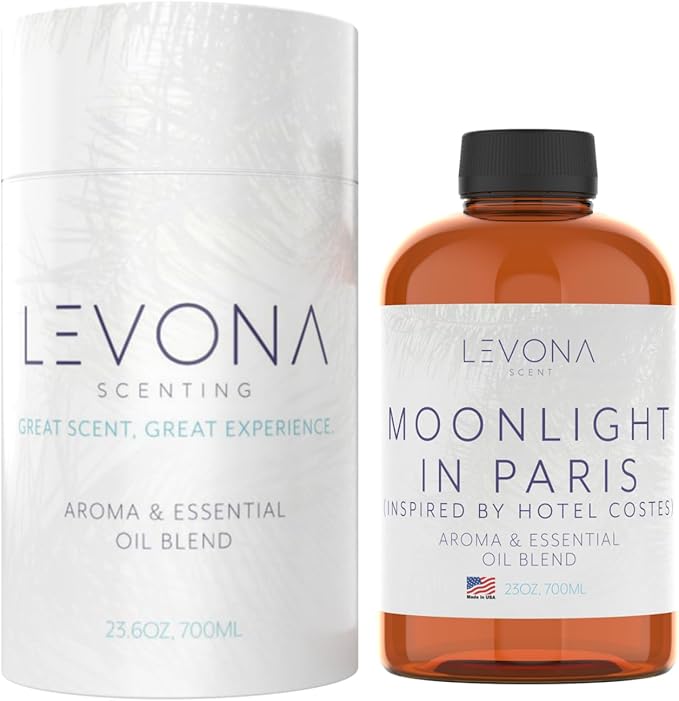 Levona Scent Essential Oil - Luxury Aroma for Home, Office, Hotel & Spa, Ideal for Humidifiers & Diffusers, Hotel Fragrance with Nutmeg, Lemon & Rose - 700ml / 23 fl oz, Moonlight in Paris