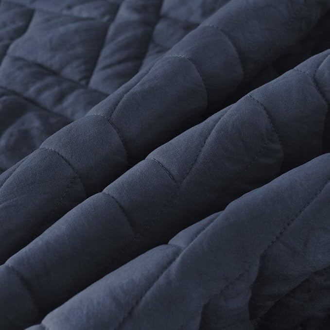 HORIMOTE HOME Quilt Set Twin Size Navy Blue, Classic Geometric Diamond Stitched Pattern, Ultra Soft Microfiber Lightweight Bedding Set Bedspread Coverlet for All Season with 1 Quilt 1 Pillow Sham