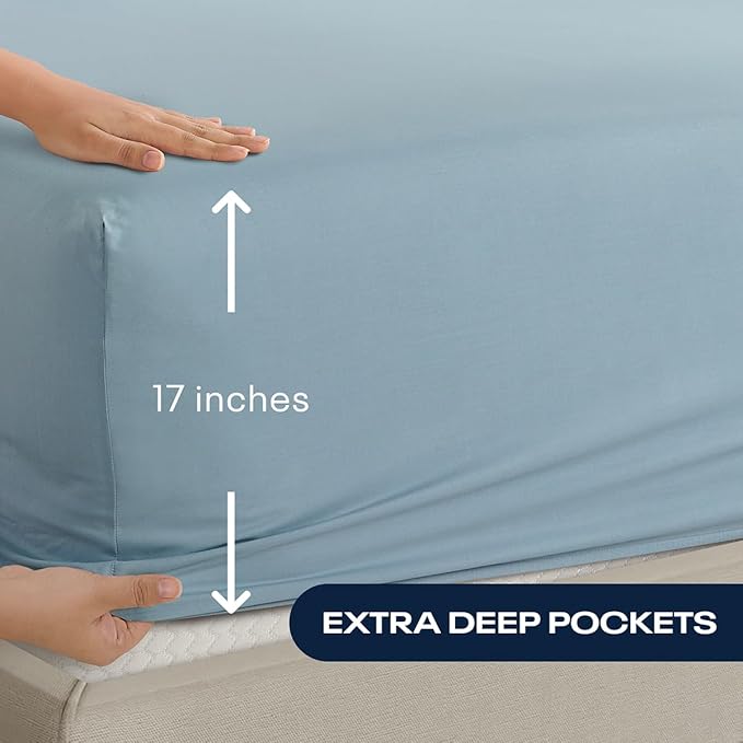 Reebok Full Size Sheet Set from Tencel Eucalyptus - Soft, Cooling & Breathable for Hot Sleepers, Deep Pocket Up to 17 Inches, 4Pc Hotel Luxury Bedding Set, Bedsheet & Pillowcases (Niagara Mist, Full)