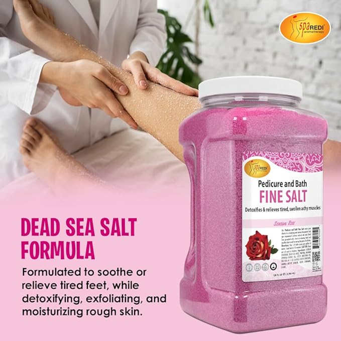SPA REDI - Detox Foot Soak Pedicure and Bath Fine Salt, Sensual Rose, 128oz - Made with Dead Sea Salts, Argan Oil, Coconut Oil, and Essential Oil - Hydrates, Softens and Moisturizes