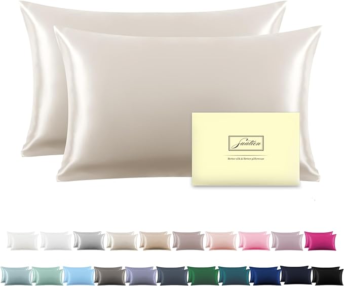 Silk Pillow Cases 2 Pack Soft Breathable and Sliky King Size Pillow Cases Set of 2,Natural Mulberry Satin Silk Pillowcase with Hidden Zipper for Hair and Skin (Beige,20"X 36",2pcs)