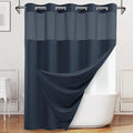 No Hook Navy Blue Shower Curtain and Liner, Linen-Look Polyester Textured Shower Curtain with Snap in Liner, Waterproof & Washable Bath Curtains for Bathroom, 71Wx74H