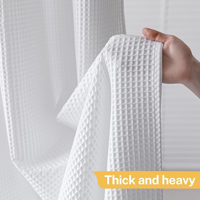 River Dream Waffle No Hooks Shower Curtain with Snap in Liner,Cotton Blend Fabric Shower Curtain for Bathroom,Hotel Quality,White,71 Wx 74 L