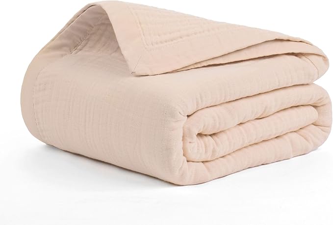 Salt Earth 100% Cotton Muslin Throw Blanket Gauze Blanket 55"X75" Twin, 4 Layered for Couch, Bed, Living Room, Home, Lightweight & All Season Blankets & Throws, Easy wash, Skin Friendly (Parchment)