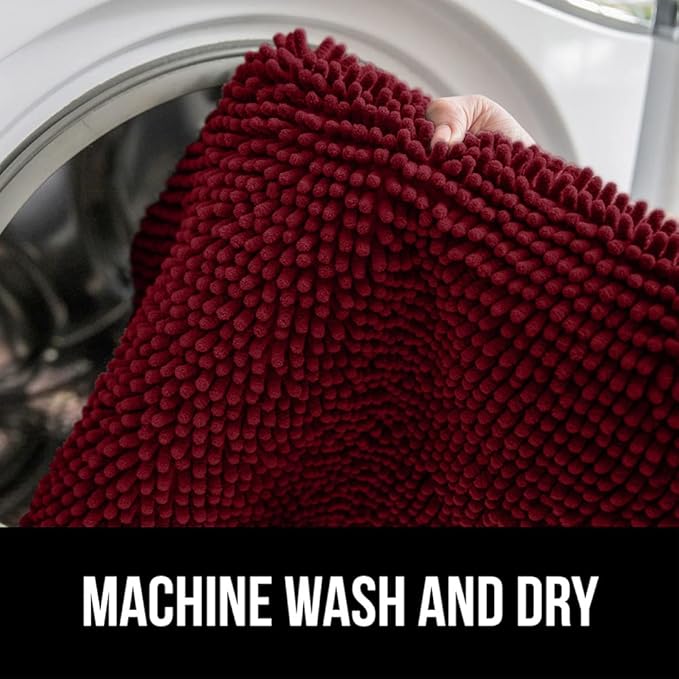 GORILLA GRIP Bath Rug Mat 44x26, Soft Absorbent Chenille, Quick Dry Microfiber Mats, Rubber Backing Washable Shower Floor Rugs, Bathmat Runner, US Designed Bathroom Home Decor Accessories Burgundy
