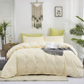 KAREVER Light Yellow Comforter Set King Off White Bedding Set Men Beige Breathable Ivory Bedding Set Women Soft Off White King Ivory Bedding Comforter Set