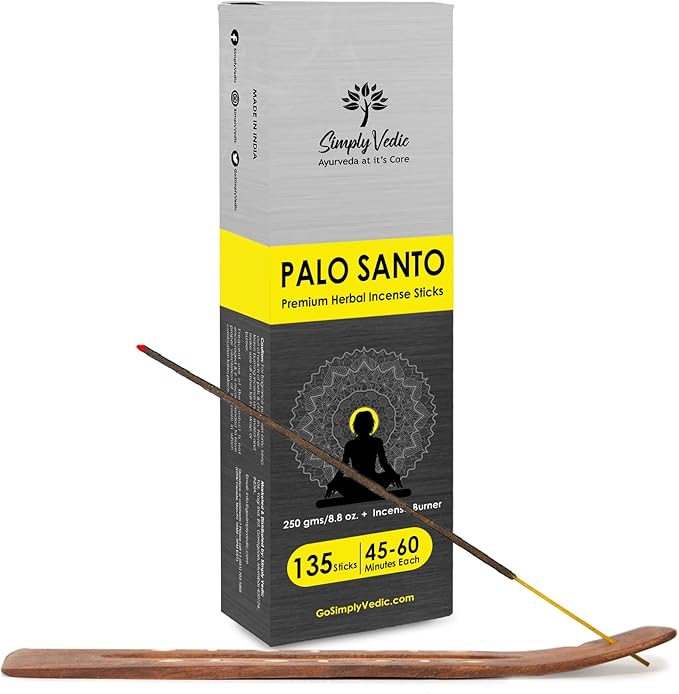 Simply Vedic Palo Santo Incense Sticks – 250g Pack (Approx. 135 Handmade Agarbatti + Free Holder) | Natural & Charcoal-Free | 45-Min Burn for Meditation, Yoga, Aromatherapy, Energy Cleansing