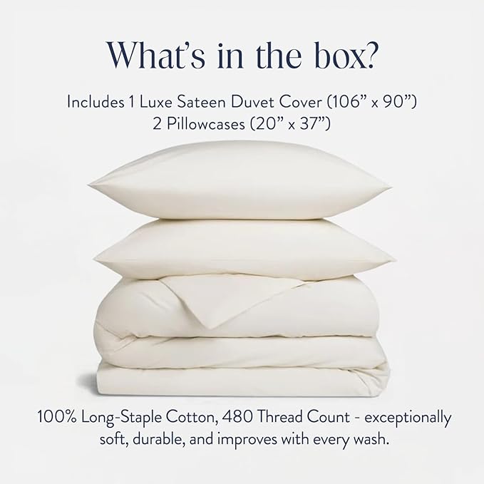 Brooklinen Luxury Sateen Duvet Cover Set - King/Cali King Size in Cream - 3 Piece Set (1 Duvet Cover, 2 Pillowcases) - 100% Cotton, 480 Thread Count