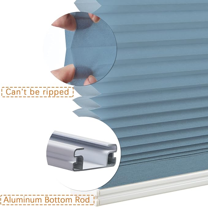Persilux Light Filtering Cellular Window Shades Cordless Shades Bottom up UV Protection Room Darkening Honeycomb Blinds for Windows, Home and French Doors, Blue, 84" W x 48" H