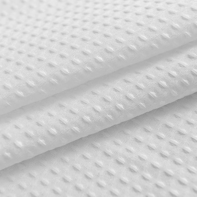 Extra Wide Fabric Shower Curtain 108 x 72 inch, Waffle Weave, Hotel Luxury Spa, Water Repellent, Washable, Spa, 230 GSM Heavy Duty, White Pique Pattern Decorative Bathroom Curtain, 18 Holes