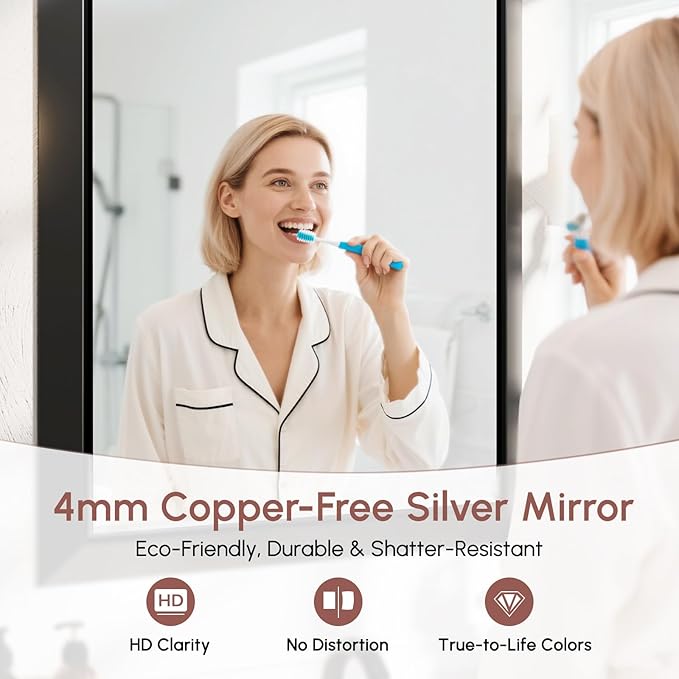 USHOWER Black Bathroom Mirrors for Over Sink, 30x40 Inch Beveled Rectangular Bathroom Vanity Mirror, Brushed Thick Aluminum Framed, Anti-Rust, 4mm Copper-Free Silver Wall Mirror
