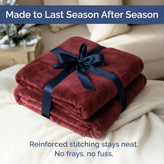 Ultra Soft Fleece Blanket Throw Size - Flannel Fleece Luxury Throw Blanket - Lightweight for Couch Bed Chair - Thick, Warm & Breathable - All Season Cozy Fuzzy Anti-Static Microplush Bedding, Burgundy