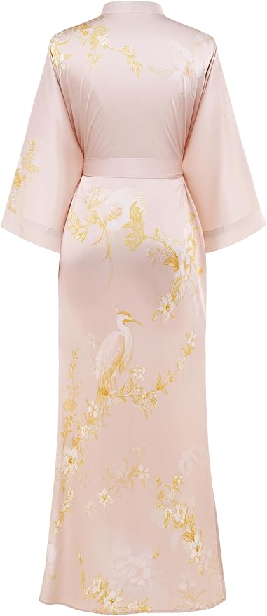 PRODESIGN Kimono Robe for Women - Long Satin Sleepwear Silky Kimono Cover-Up Nightgown Japanese Bathrobe Loungewear Blouse