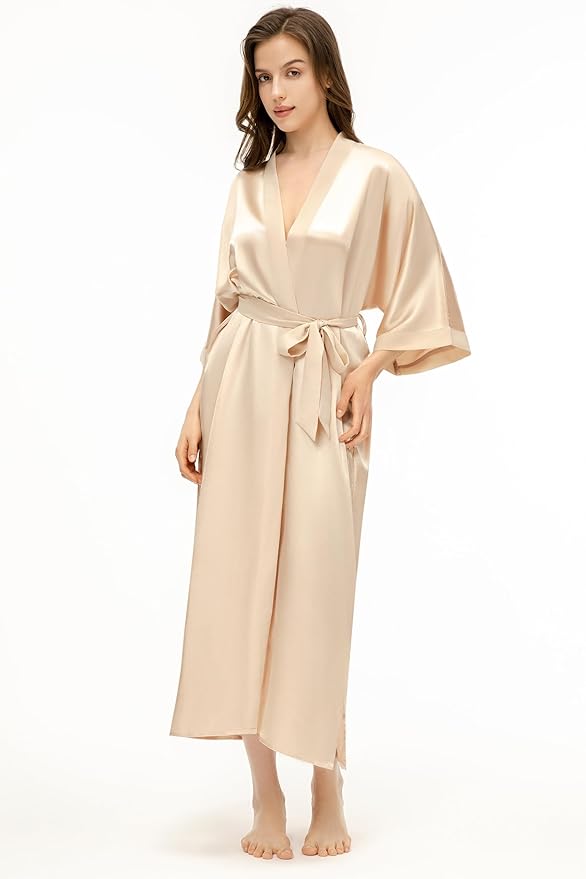 PRODESIGN Satin Kimono Robe Women Long Silky Kimono Bathrobe Sleepwear Wedding Bridesmaid Robe