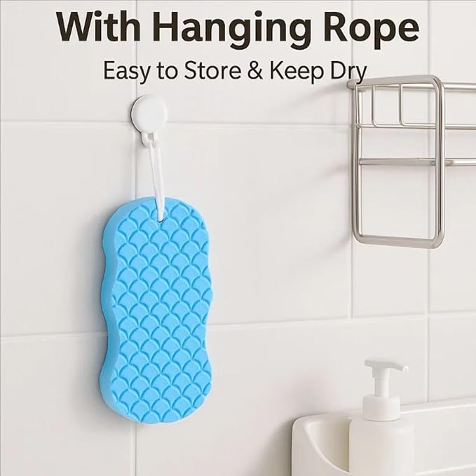 Skin Scrubber Exfoliator - 3D Super Soft Body Scrub Sponge for Dead Skin Removal, Reusable Skin-Friendly Exfoliator Also a Gentle Bath Sponge for Baby, for Adults, Kids & Pregnant Women (2Blue+2pink)