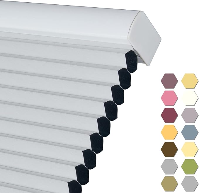 Persilux Custom Size Cellular Shades Cordless 100% Blackout Roller Shades Thermal Insulated Pleated Window Blinds Honeycomb Shades for Home, Office and French Door Light Grey