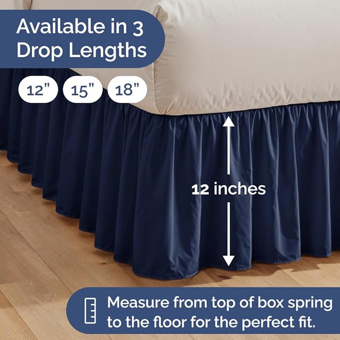 Bedskirt King Size Ruffle - 12 inch Drop Dust Ruffle Bed Skirt with Platform - Ultra-Soft, Easy Fit, Premium Hotel Quality - Wrinkle, Fade & Shrink Resistant - for Women, Men, Kids and Teens - Navy
