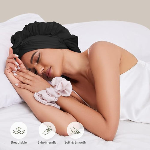 100% Mulberry Silk Bonnet for Sleeping for Women, Double-Layer Real Silk Hair Bonnet Sleep Cap Hair Wrap