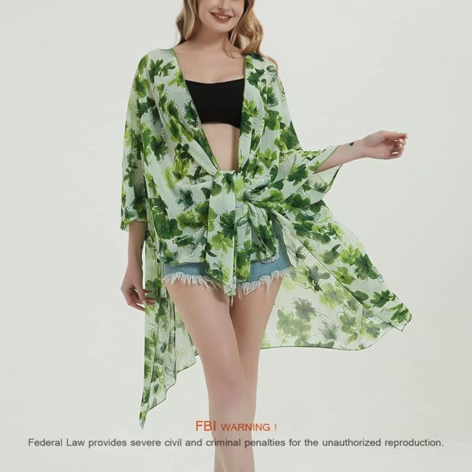 Women's Bohemian Floral Chiffon Beach Cover up Swimsuit Kimono Summer Swimwear Cardigans