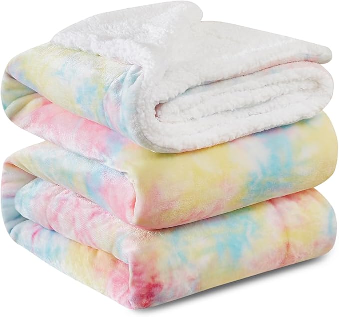 KAWAHOME Sherpa Fleece Queen Size Blanket for Bed - Extra Warm and Heavy Thick Blankets for Winter, Super Soft 500GSM Plush Blanket, 90"X 90" Rainbow