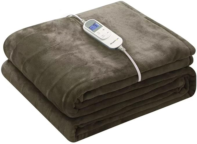 Wapaneus Heated Blanket Electric Full Size 72"x84" with 10 Heating Levels 12 Timer Settings and 8 Hours Auto-Shut Off,Flannel Fast-Heating Electric Blanket,ETL Listed Machine Washable,Dark Brown