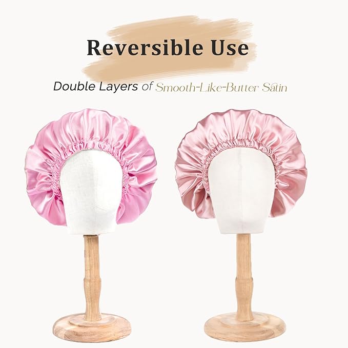 YANIBEST Adjustable Silk Bonnet Double Layer Satin Bonnet Hair Bonnet for Sleeping Bonnets for Women Hats Curly Natural Hair, Pink
