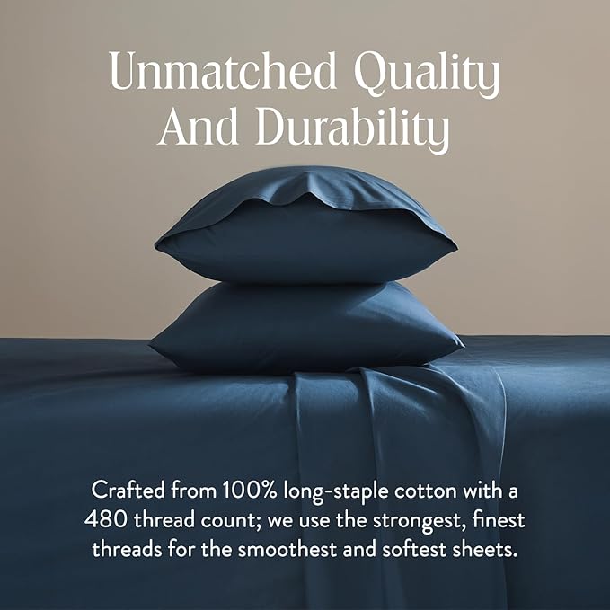 Brooklinen Luxury Sateen Duvet Cover - 100% Cotton, Full/Queen Size in Abyss Blue with Extra-Long Corner Ties and Button Closure - Best Full/Queen Duvet Covers