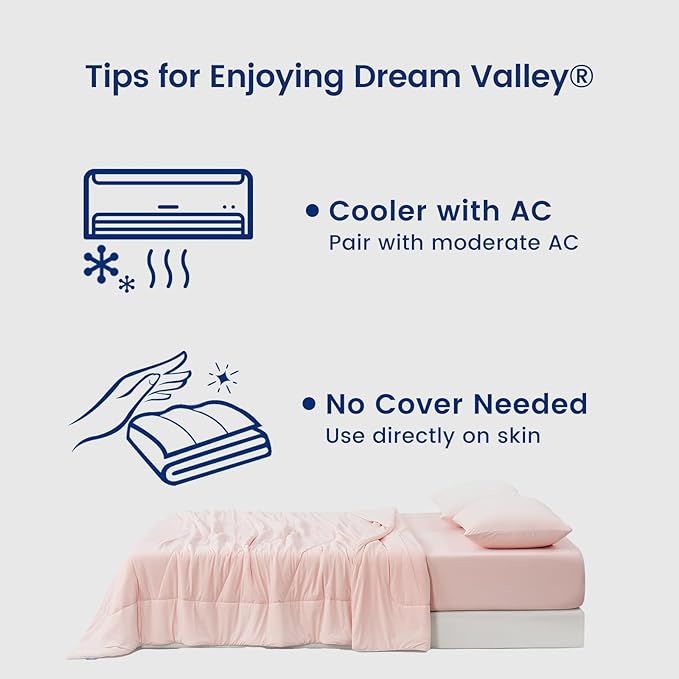 Dream Valley® Outlast® Deepsleep Cooling Comforter, Throw Size, NASA-Grade Space Technology Cooling Blanket for Hot Sleepers Night Sweats, Q-Max > 0.45 Aerocool™ Breathable, Pink Blush, 60"x80"