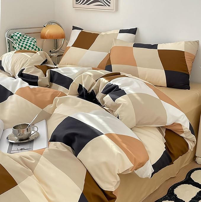 KAREVER Checkerd Comforter Set Full Multicolored Grid Bedding Men Women Modern Chic Checkered Bed Blanket White Black Plaid Buffalo Full All Season Hotel Quality