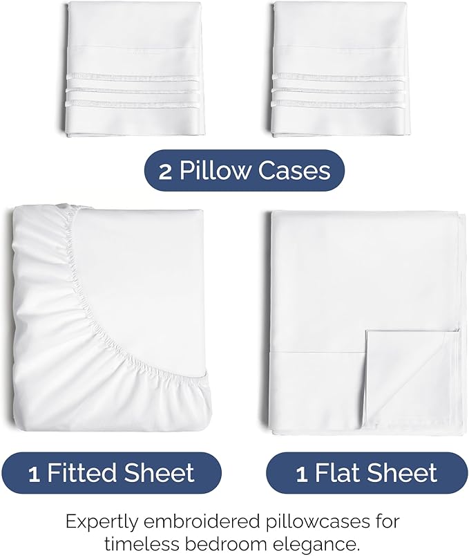 King Size 4 Piece Sheet Set - Extra Soft, Breathable And Cooling Sheets - Hotel Luxury Durable Bed Sheets for Women & Men - Deep Pockets, Easy-Fit & Wrinkle-Free - Bright White Oeko-Tex