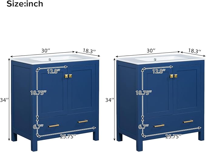 60" Bathroom Vanity Set with Double Vanities, Double Ceramic Sinks, Storage Shelf, Soft Closing Doors, Divided Drawers (Mirror not Included), Large Bathroom Vanity Sink Set (Blue)