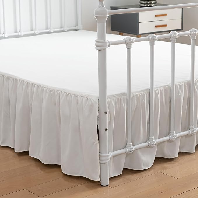 Bed Skirt Twin Size Ruffled Bed Skirt with Split Corners, 16 Inch Drop Dust Ruffle Bed Skirt with Platform, Ivory, Twin - 16" Drop
