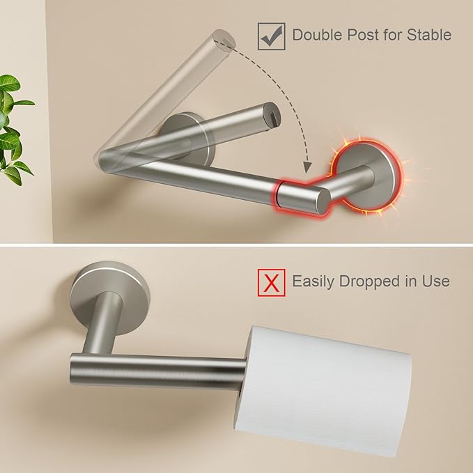 Toilet Paper Holder Wall Mount, Brushed Nickel Double Post Pivoting Toilet Paper Roll Holder for Bathroom, Commercial Toilet Tissue Dispensers, Stainless Steel
