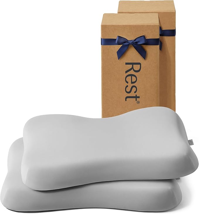 REST® Evercool® Cooling Pillow, Set of 2, Instant Cool-to-Touch Shell Fabric & Breathable Silicone Sponge Core for All-Night Temperature Regulation & Ergonomic Support, Low Height, Light Gray