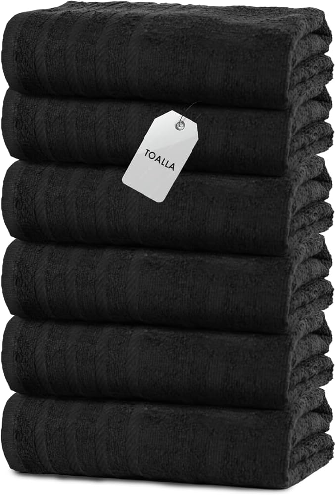 TOALLA_ Bath Towels_30x60_Pk 6_Black Bath Towels (6-Pack, 30W X 60 L Inches) Black Color- Cotton Towel for Gym, Bath, Spa, Shaving, Shampoo, for Daily use, Large