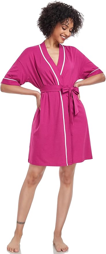 COLORFULLEAF Womens Bamboo Short Robes Lightweight Kimono Cotton Robe Soft Knit Bathrobe Ladies Loungewear with Pockets