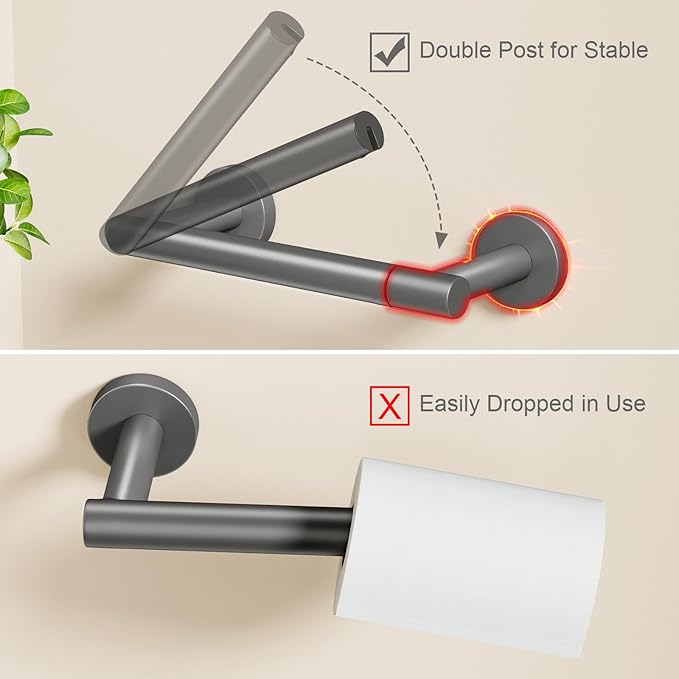 Gray Toilet Paper Holder Wall Mount, Dark Grey Bathroom Toilet Paper Holder for SUS 304 Stainless Steel, Double Post Pivoting Toilet Paper Roll Holder for Bathroom RV Paper Towels for TP