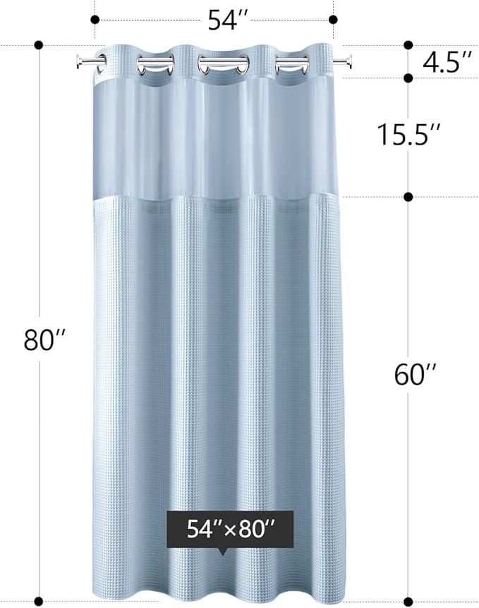 River Dream Misty Blue Fabric Shower Curtain Set, Cotton Blend, Waffle Weave, with Snap in Replacement Liner，54 x 80 inches